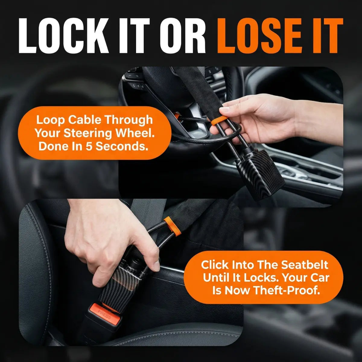 LockShield™ — Hook-Style Steering Wheel Lock