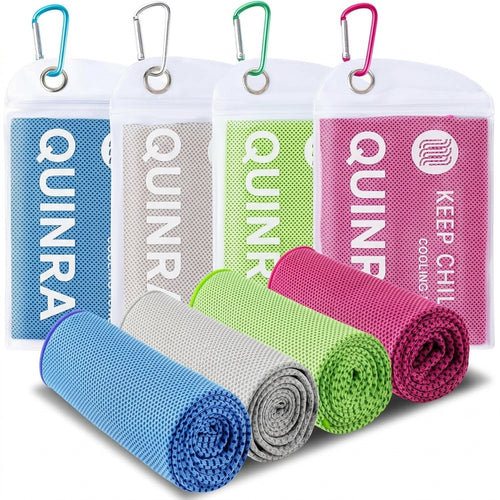 QUINRA™ 4-Pack Microfiber Cooling Towel (40"×12") | Soft Ice Towel for Yoga, Gym, Running & Outdoor Sports