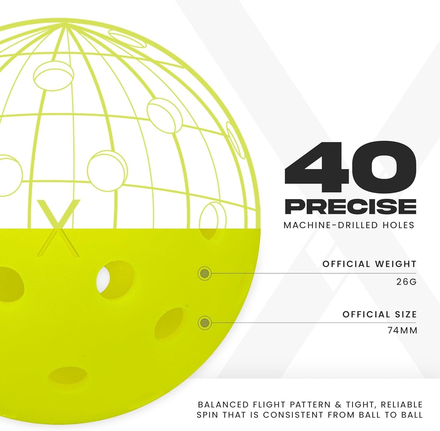 Quinra™ X-40 Outdoor Pickleballs | USA Pickleball & APP Tour Official Ball, Regulation Size