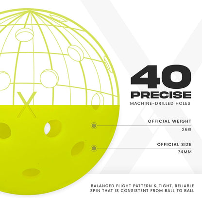 Quinra™ X-40 Outdoor Pickleballs | USA Pickleball & APP Tour Official Ball, Regulation Size
